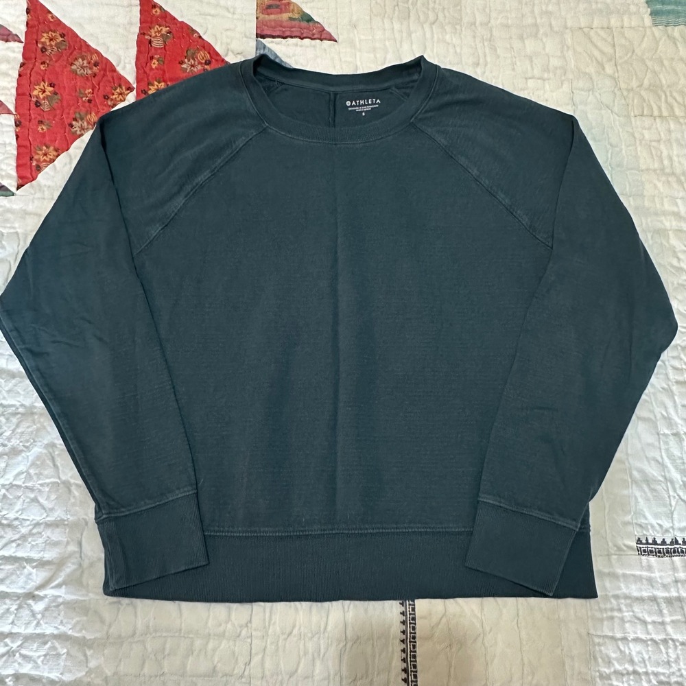 Athleta Sweatshirt Teal Green Raglan Sleeve Crew Neck Pullover Size S
